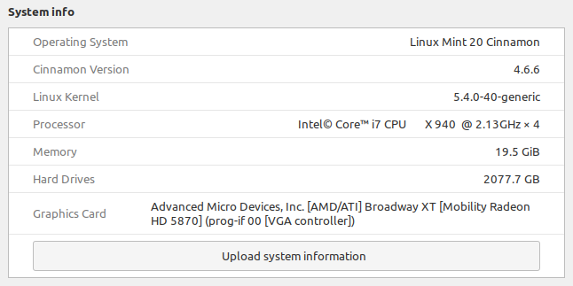 Mint 20 System Settings